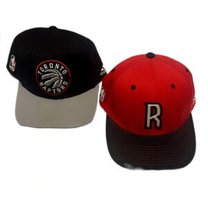 Vintage 2 x Toronto Raptor red black athletic SnapBack fitted baseball hat S/M